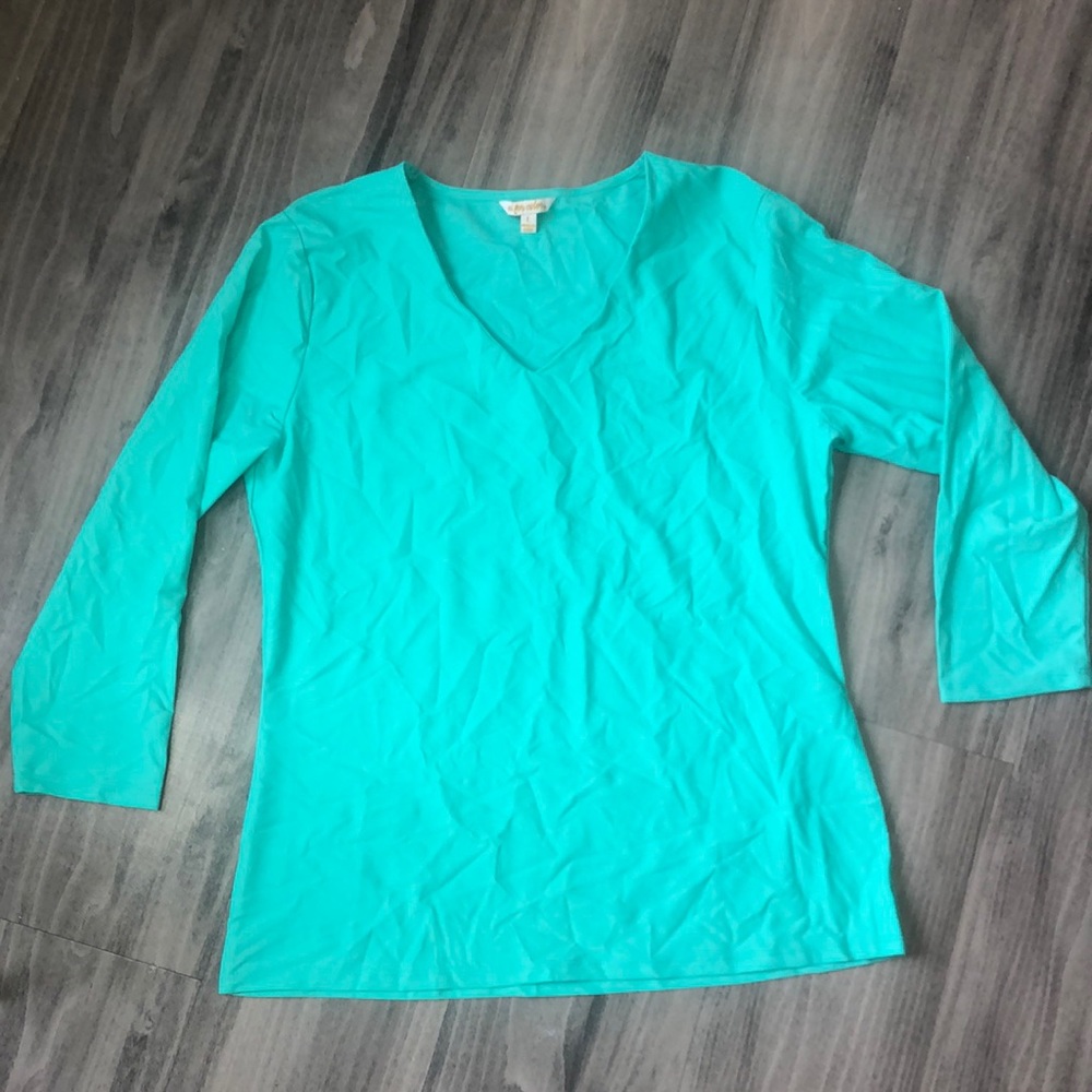 All for color swim V neck top teal L